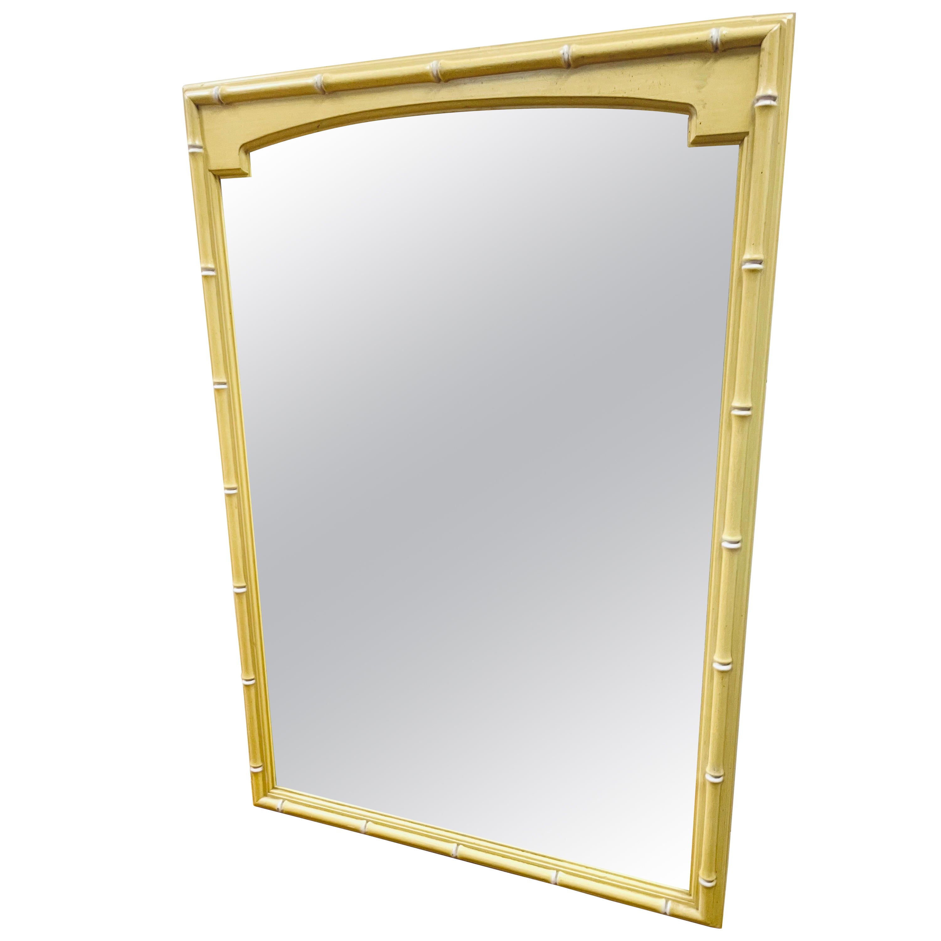 Mid Century Modern Thomasville Allegro Faux Bamboo Yellow Mirror For Sale