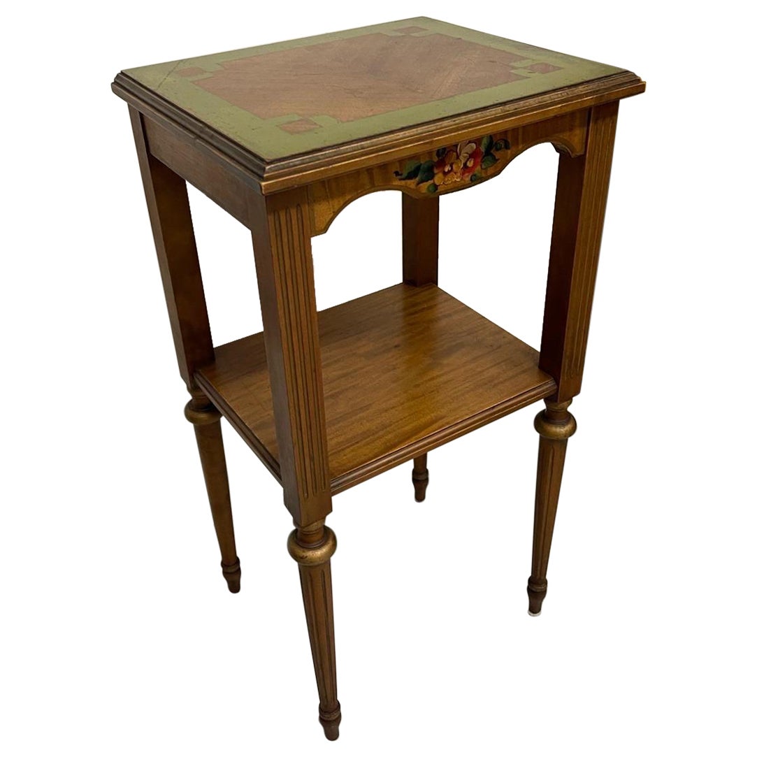 Vintage French Regency Style Side Table With Hand Painted Motif. For Sale