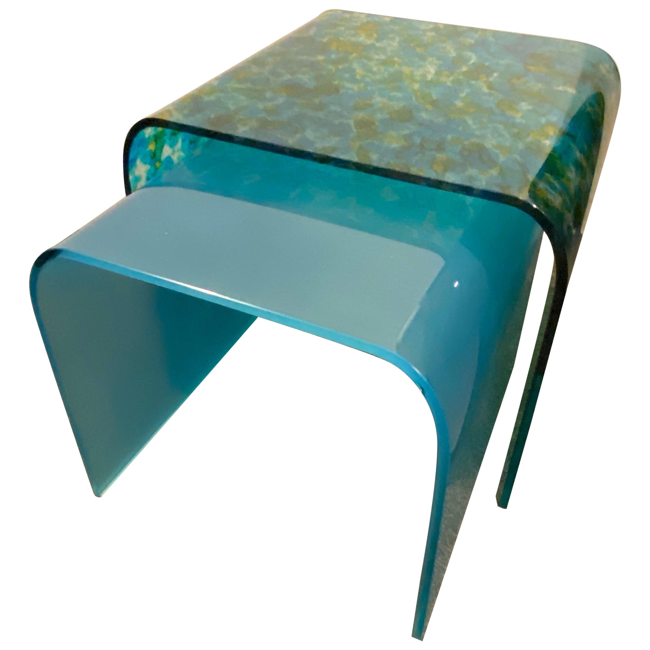 Blue Glass nesting tables For Sale