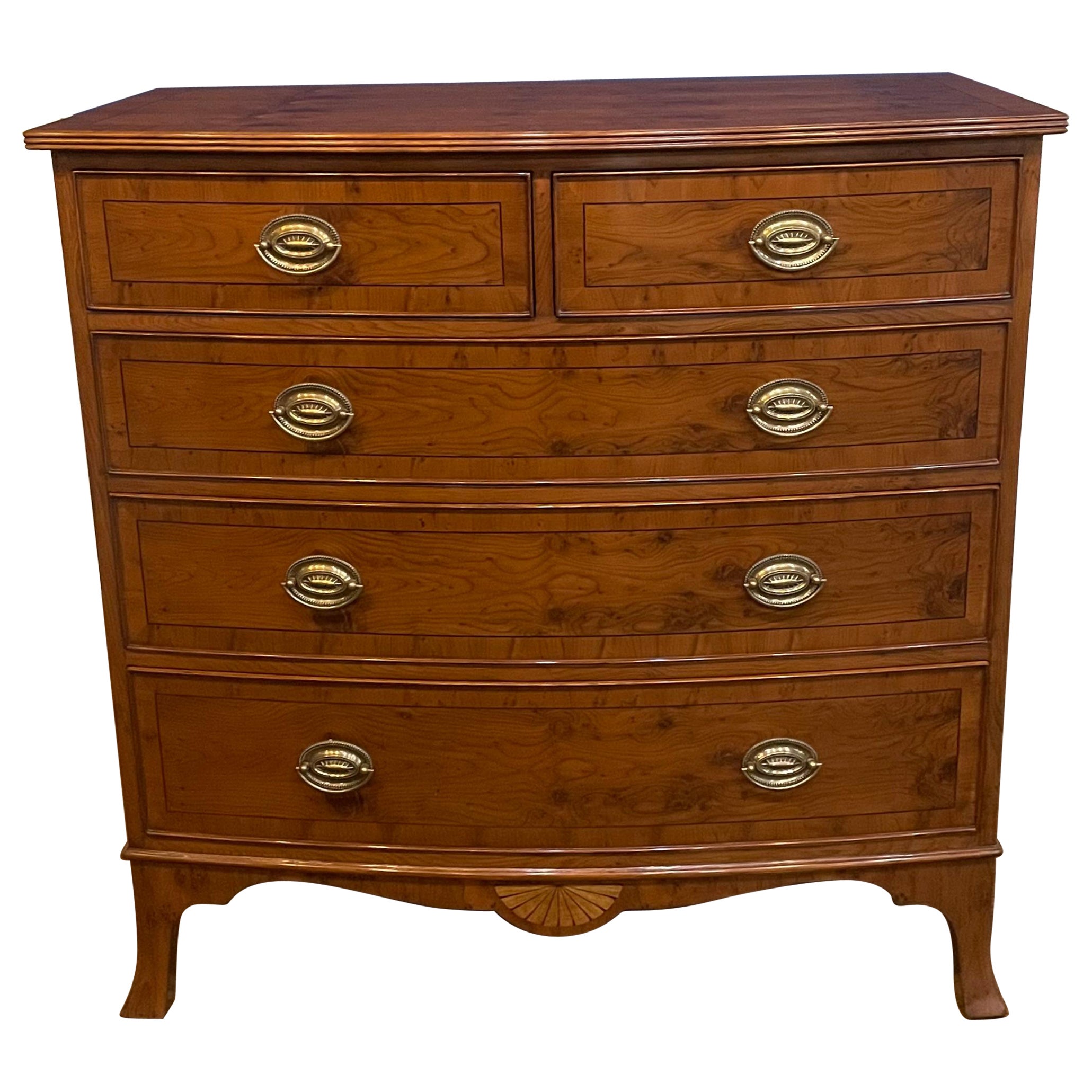 Classic Inlaid Bow Front Yew Wood Chest by Leighton Hall - Showroom Sample  For Sale