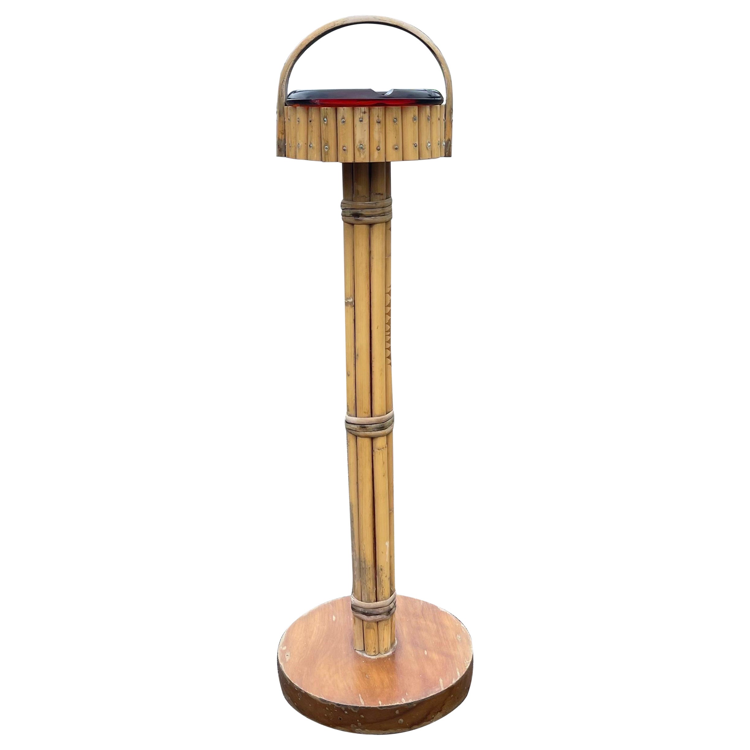 Mid-Century Bamboo Standing Ashtray Stand