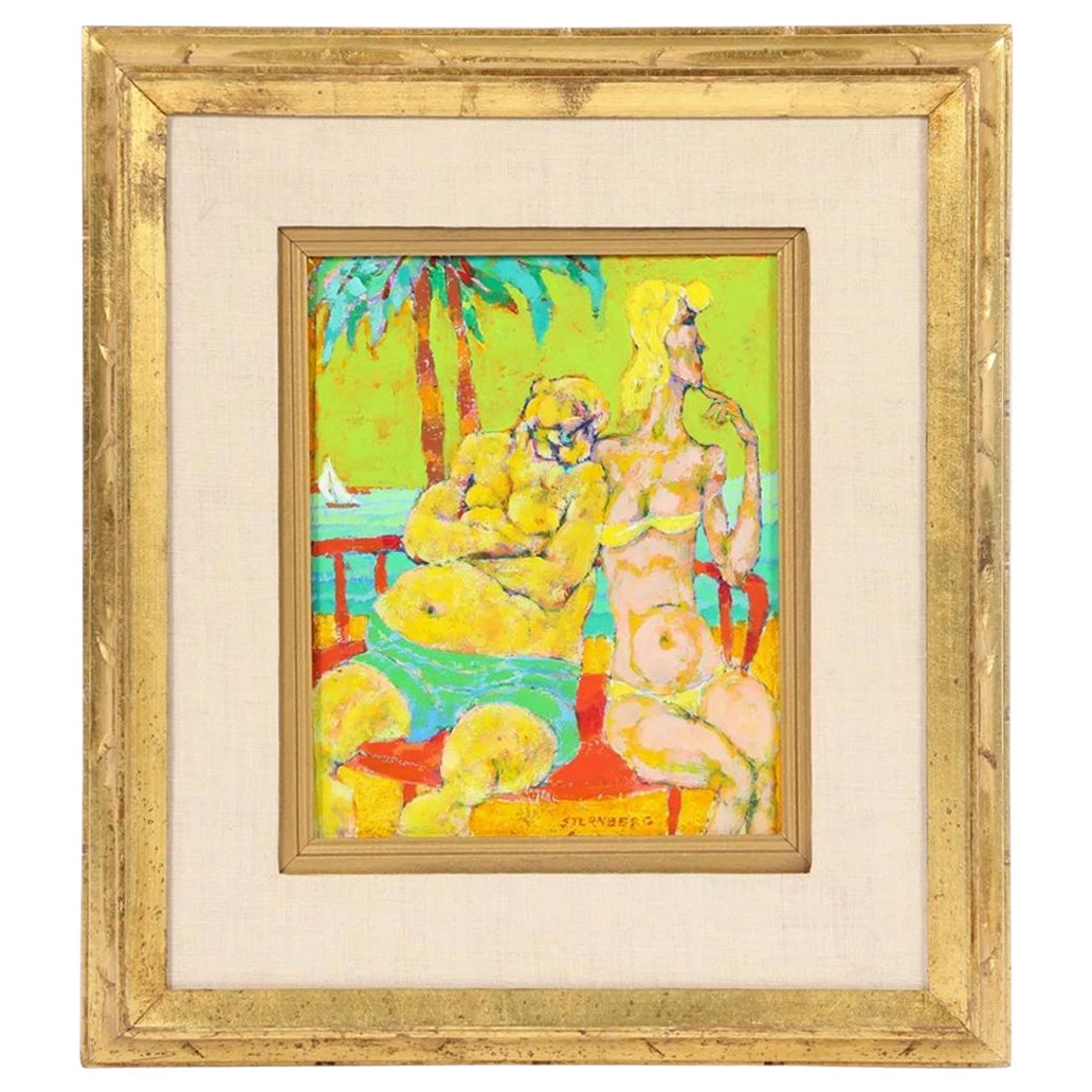 Harry Sternberg Abstract Semi-Nude Oil Painting Of Poolside Couple  For Sale