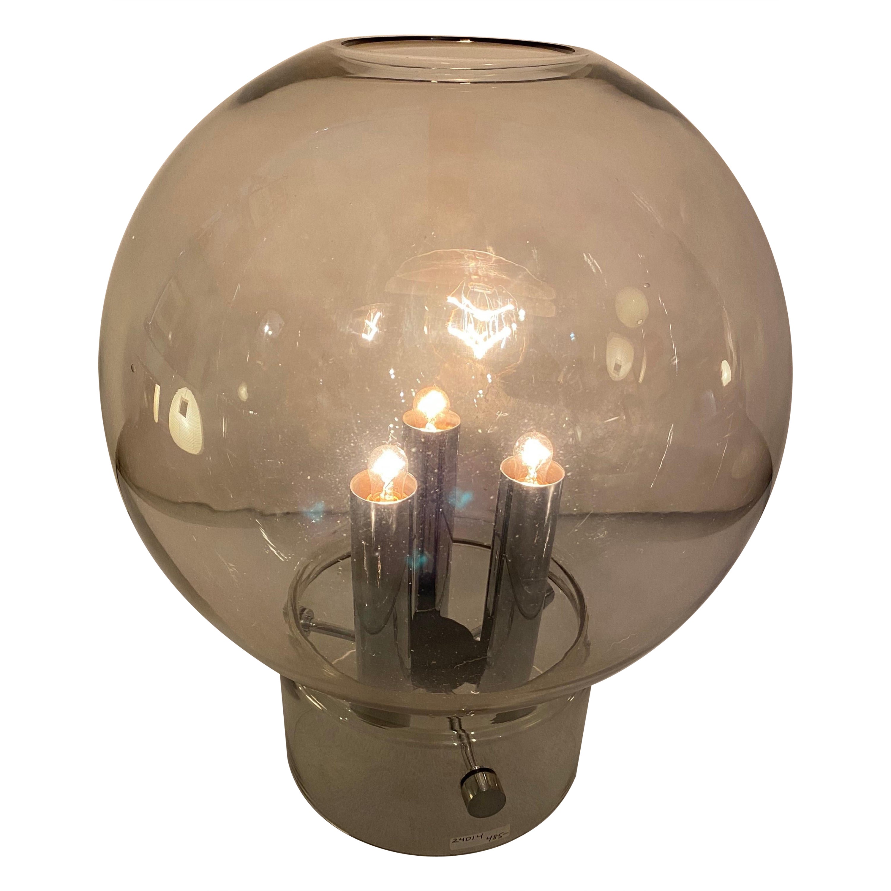 Smoked Glass Ball Table Lamp For Sale