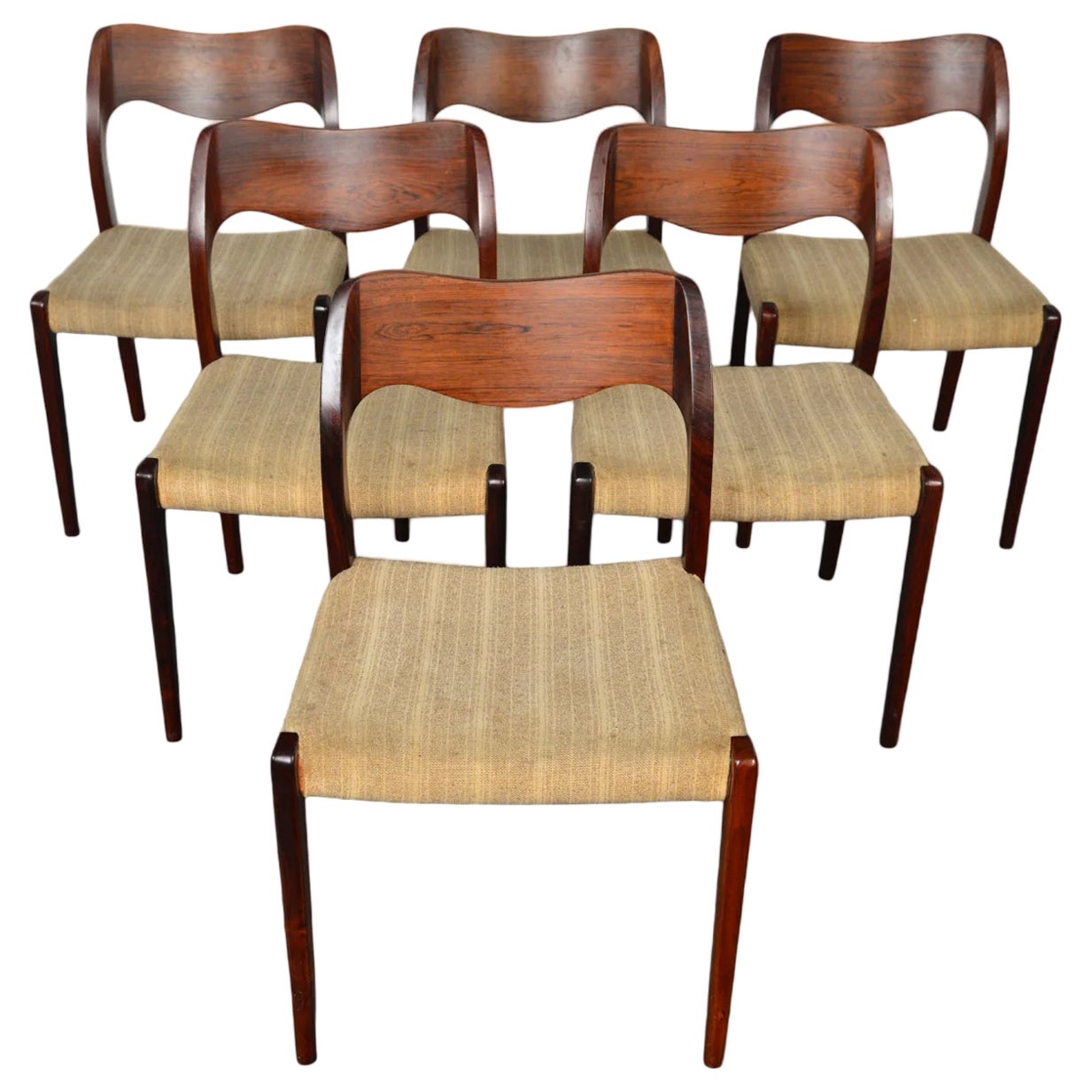 Set Of Six J.l. Møller Model 71 Dining Chairs In Brazilian Rosewood #1 For Sale