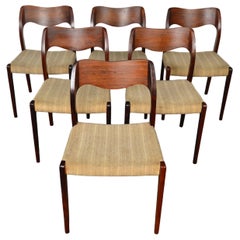 Ensemble de six chaises de salle à manger J.l. Møller Model 71 en palissandre brésilien #1