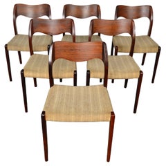 Vintage Set Of Six J.l. Møller Model 71 Dining Chairs In Brazilian Rosewood #1