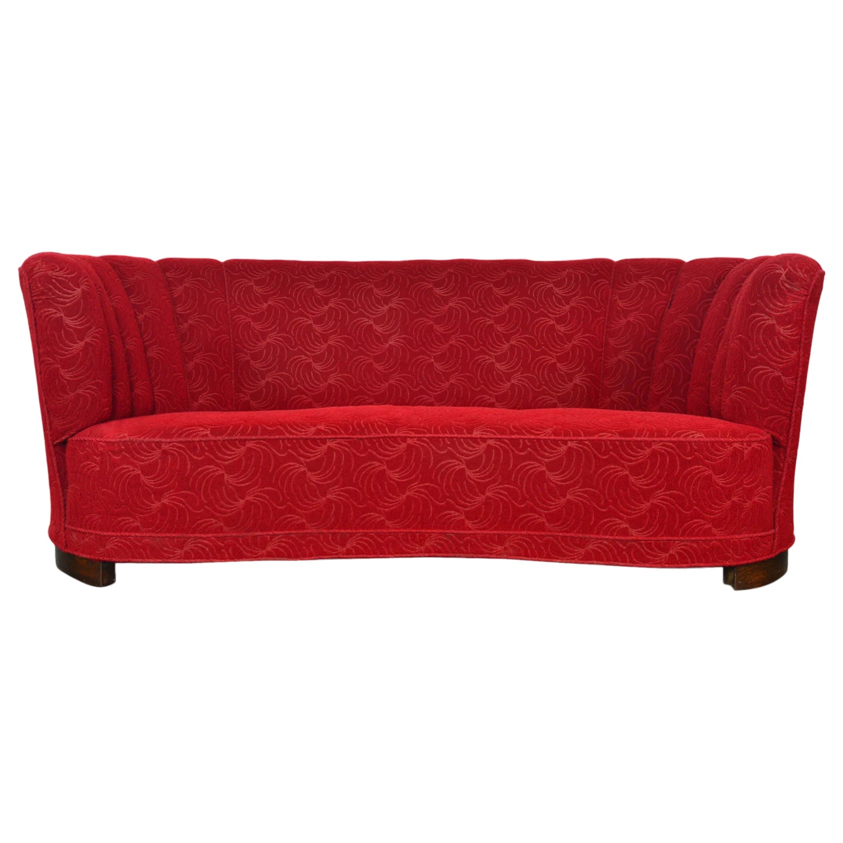 1940s Banana Sofa In Crimson Brocade Fabric For Sale