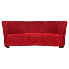 1940s Banana Sofa In Crimson Brocade Fabric