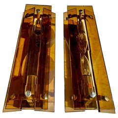 Vintage Veca Wall Lighting Pair of orange Glass , Italy 1960