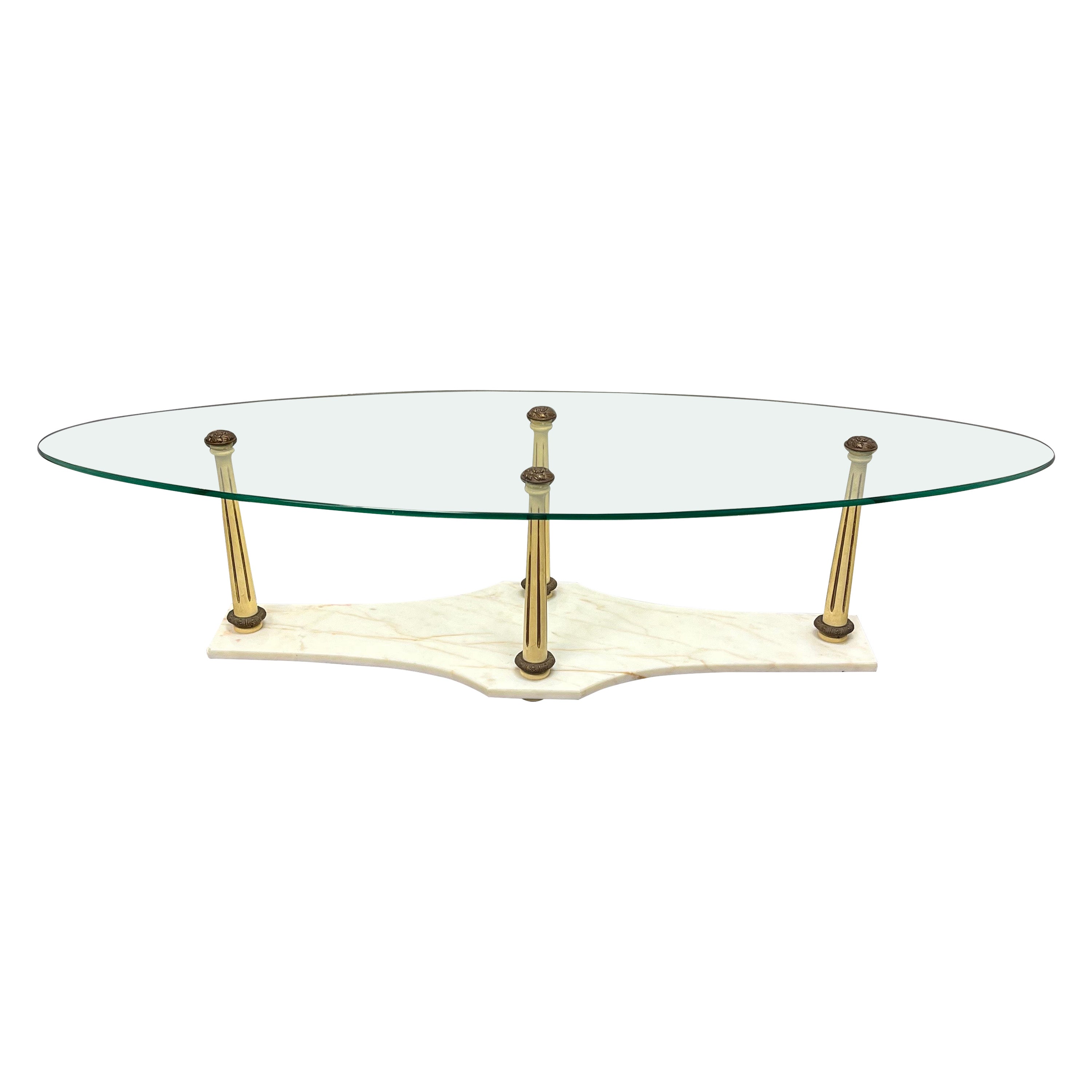 Mid Century Neoclassical Marble and Glass Coffee Table For Sale