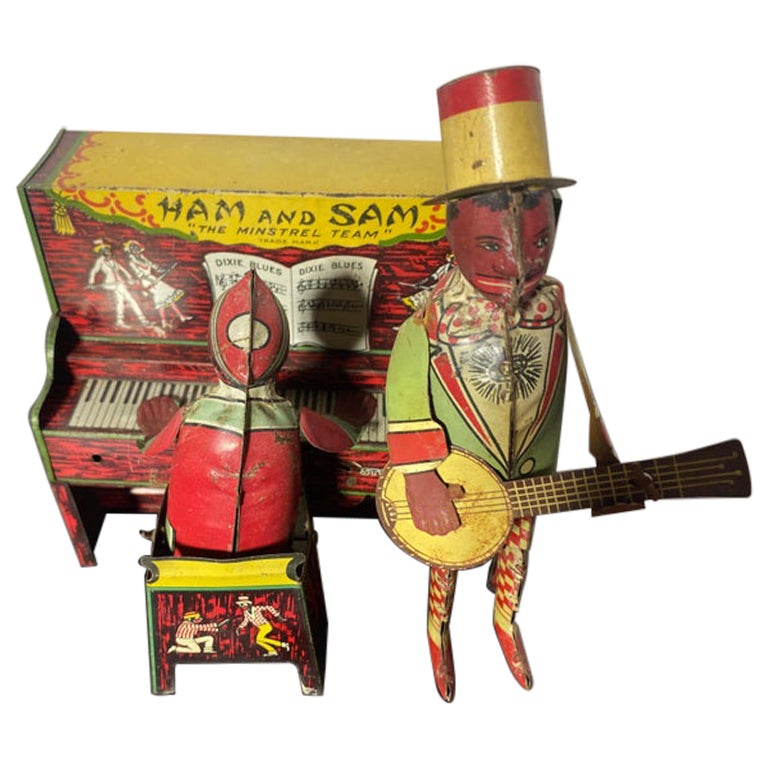 Windup Ham and Sam “The Minstrel Team” Tin Litho Toy c.1921, ,  Piano / banjo For Sale