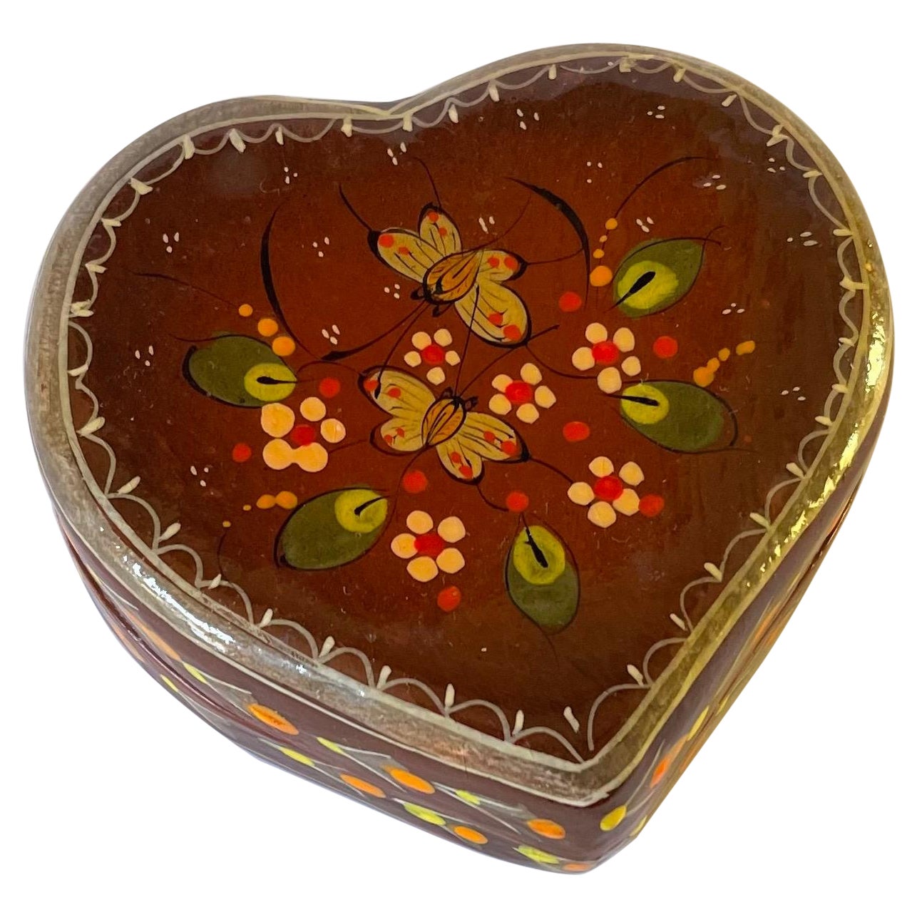 Sermel Mexico Hand-painted Heart Shaped Box For Sale