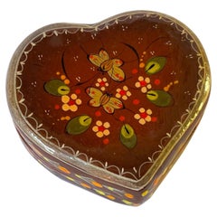 Vintage Sermel Mexico Hand-painted Heart Shaped Box