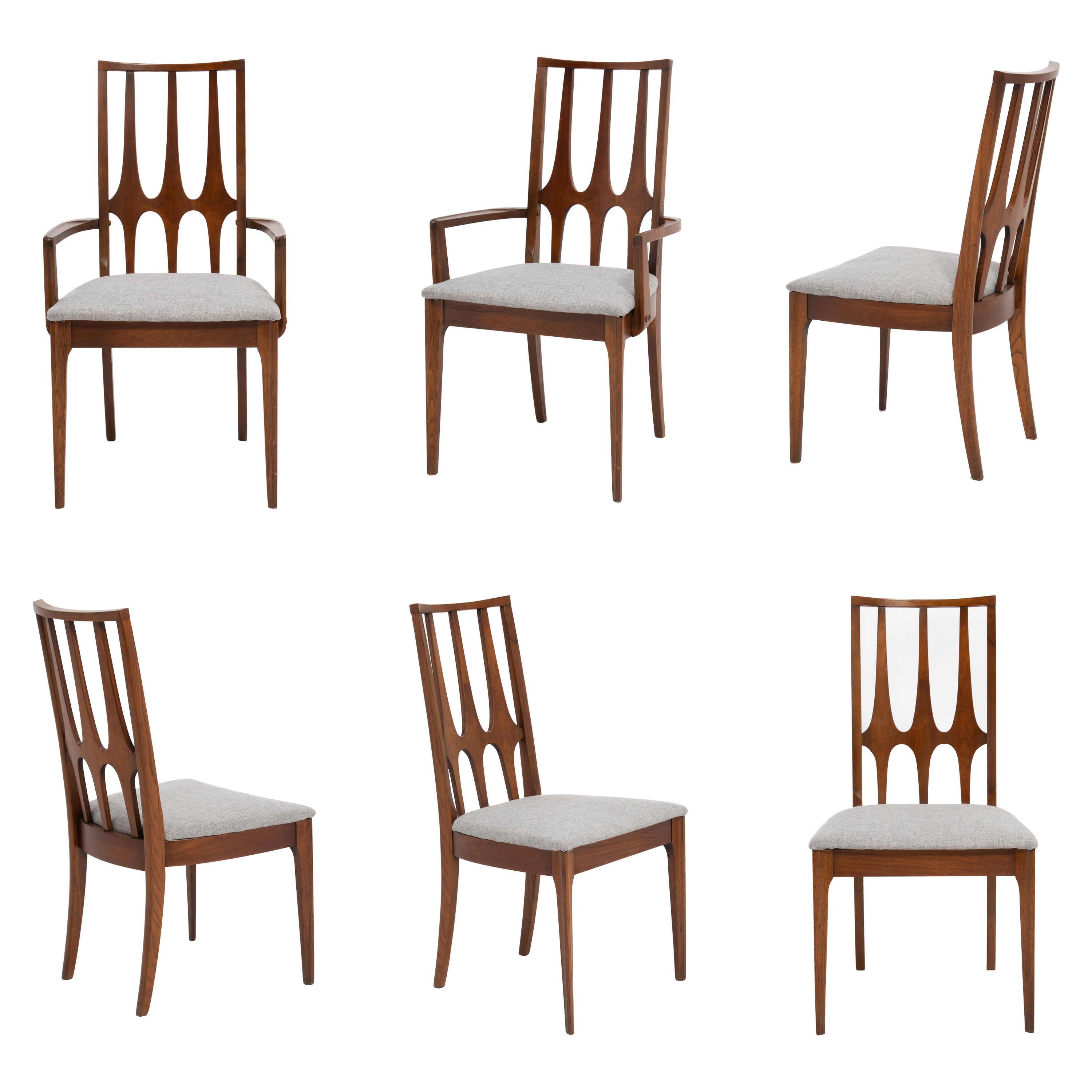 Broyhill Brasilia Walnut High Back Dining Chairs Mid Century - a Set of Six