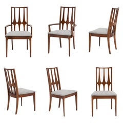 Used Broyhill Brasilia Walnut High Back Dining Chairs Mid Century - a Set of Six