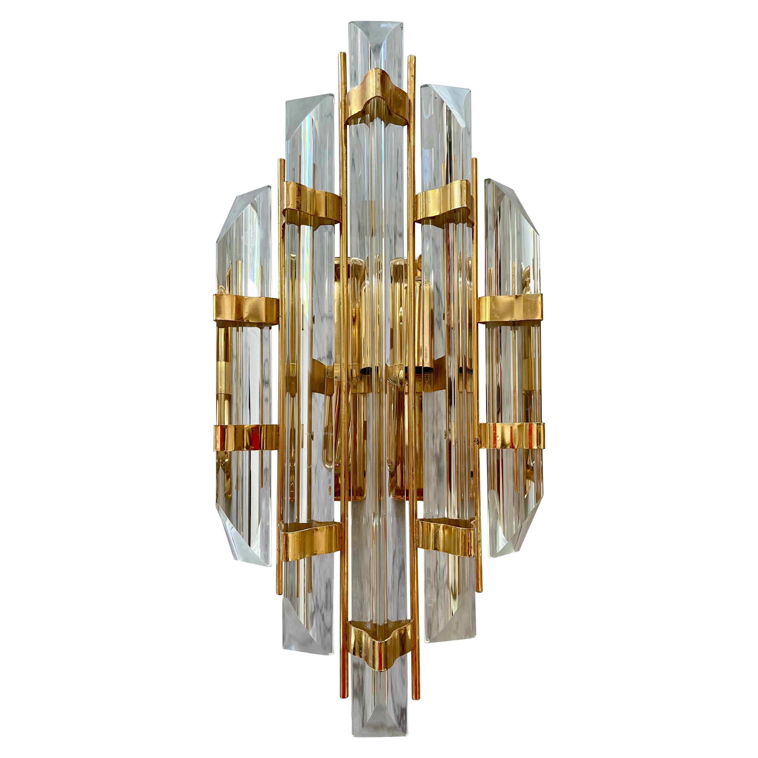 Venini Wall Lighting Glass with Gilt Gold Structure, Italy, 1980 For Sale