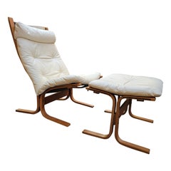 Retro Ingmar Relling Leather Lounge Chair & Ottoman