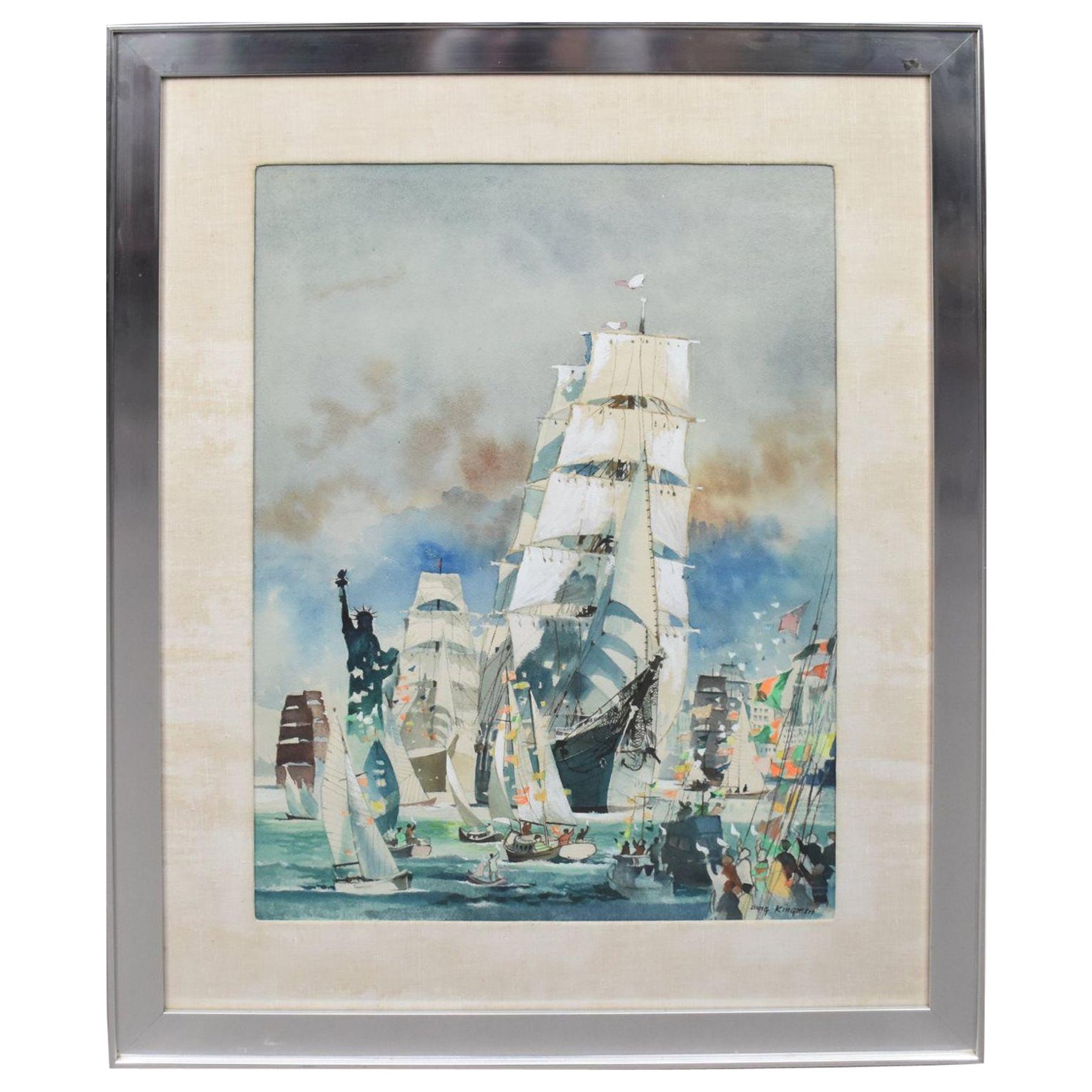 Dong Kingman Large Original Watercolor Painting for "Operation Sail 1976” Signed For Sale