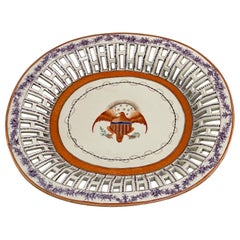 Antique American Market Chinese Export Eagle Armorial Porcelain Oval Reticulated Tray