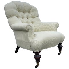 Ethan Allen Tufted Wingback Striped Upholstery Lounge Club Chair