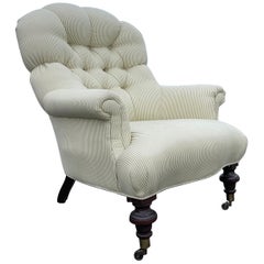 Ethan Allen Tufted Wingback Gestreifte Polsterung Lounge Club Chair