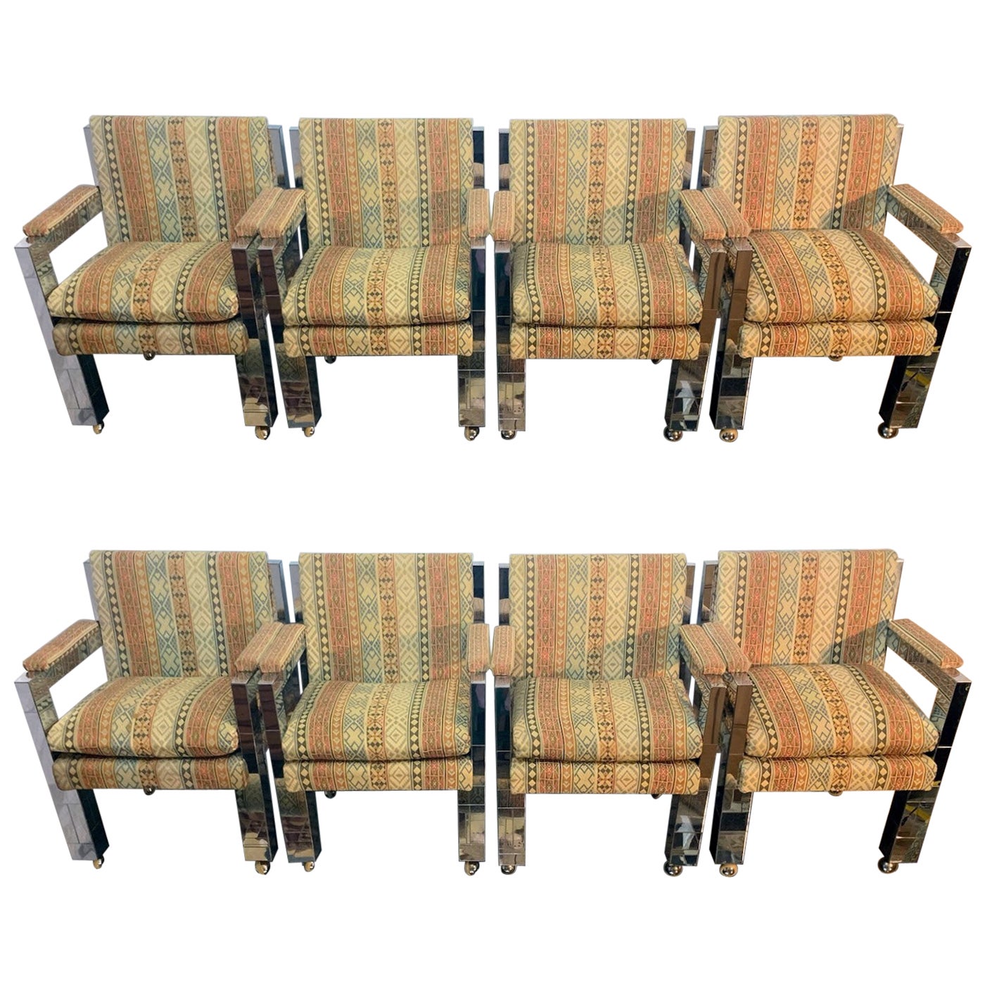 Set of Eight Unique Chrome Paul Evans Studio Dining Armchairs 1973 For Sale