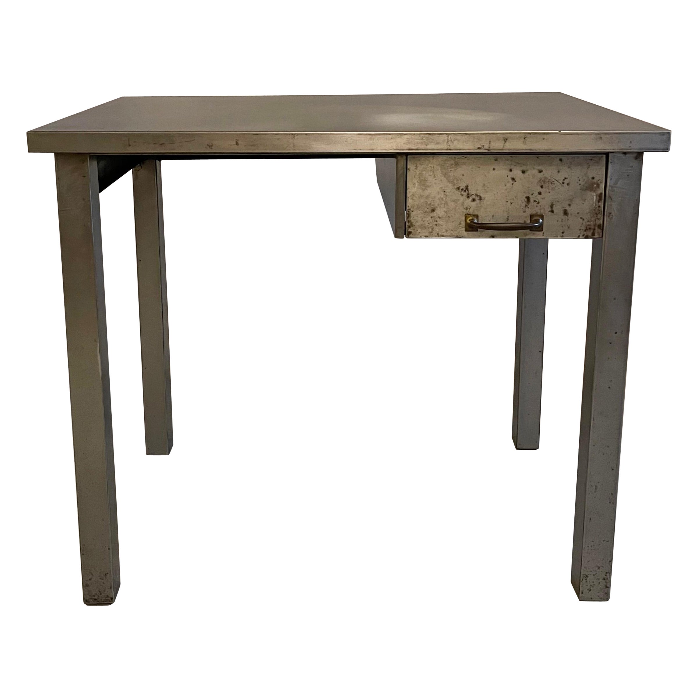 Industrial Brushed Steel Desk By Library Bureau Makers For Sale