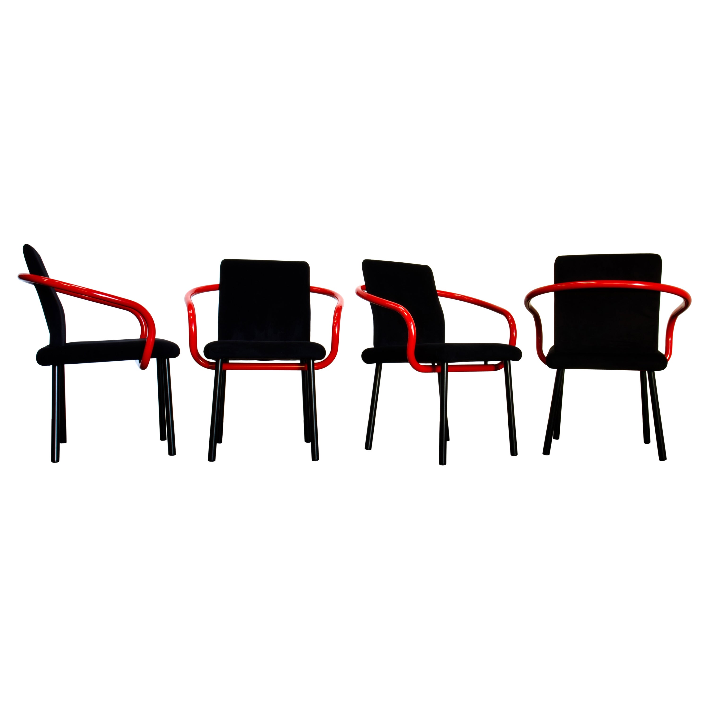 Four Ettore Sottsass Mandarin Chairs for Knoll in Red & Black, 1986 Italy For Sale