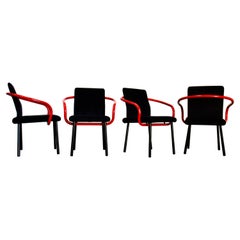 Vintage Four Ettore Sottsass Mandarin Chairs for Knoll in Red & Black, 1986 Italy