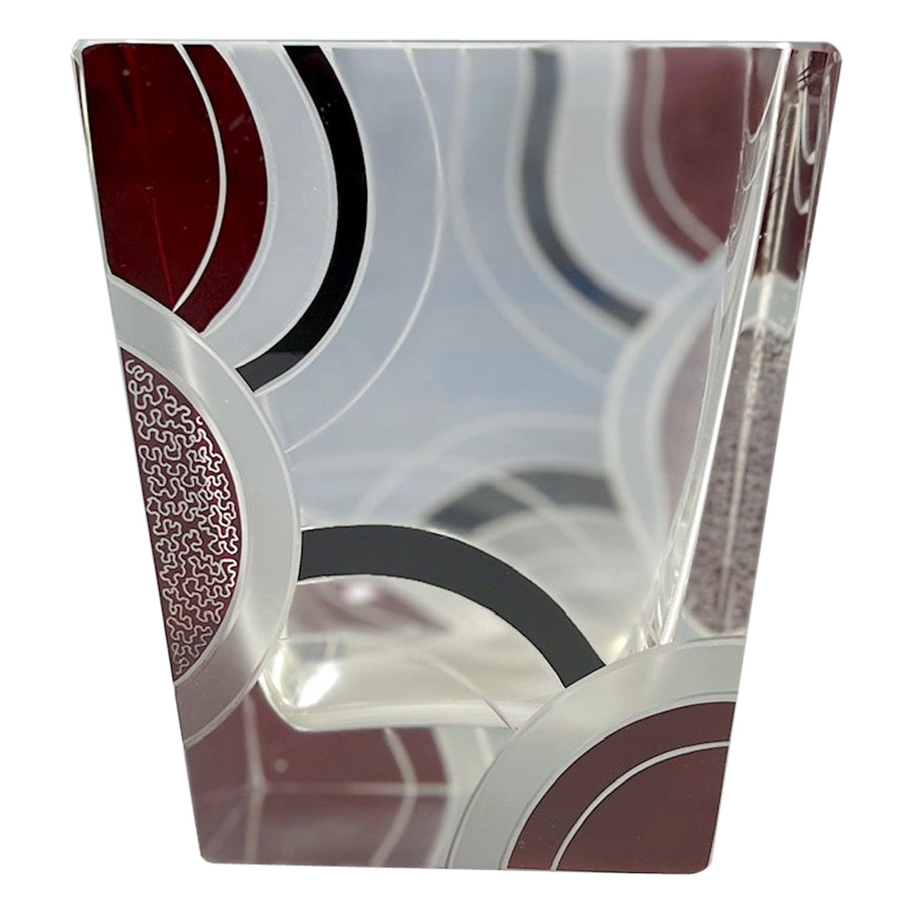 Rechteckige Palda Art-Déco-Vase mit schwarzem und schwarzem  Rubin Emaille Gravur Dekoration im Angebot