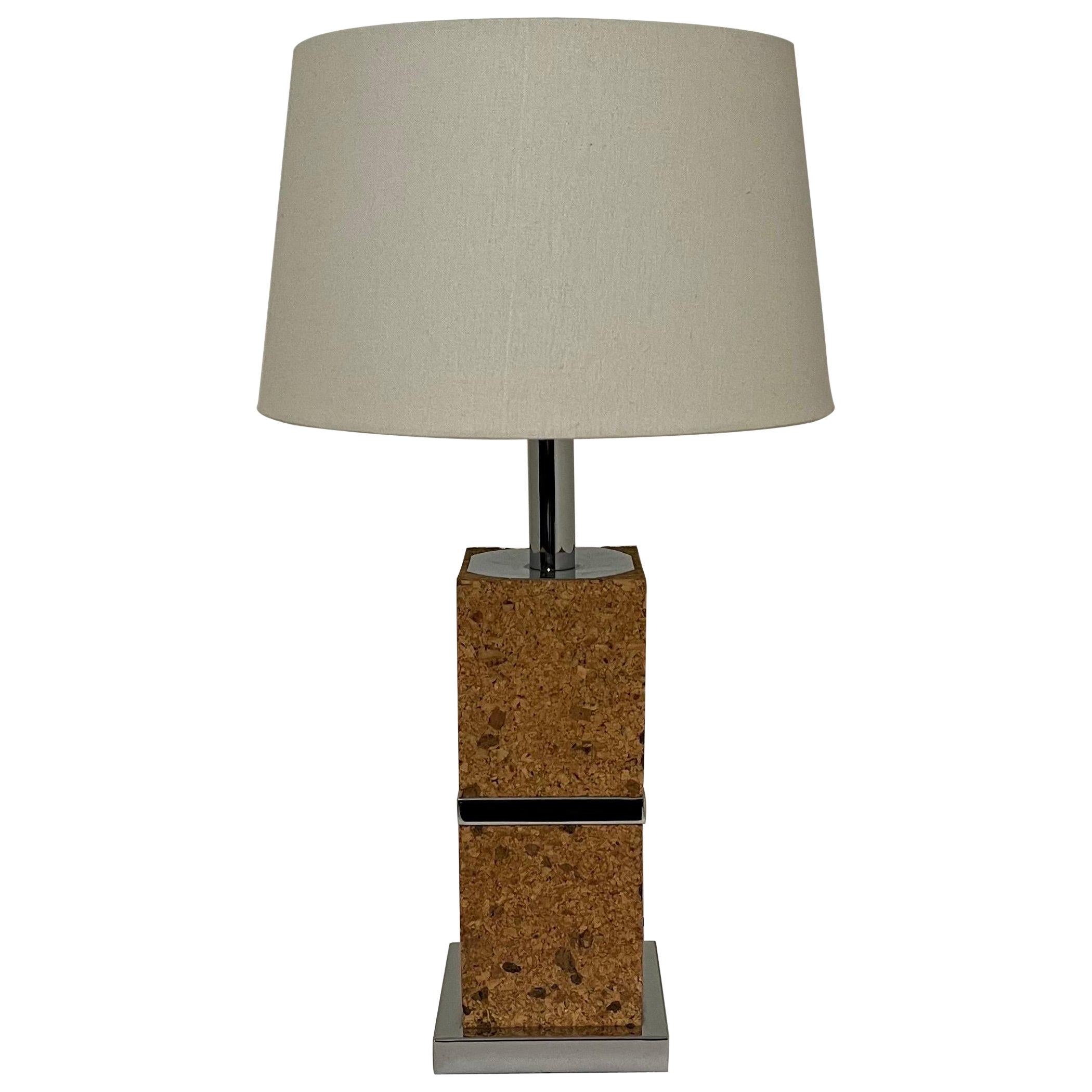 Cork and Chrome Table Lamp France c1970s 
