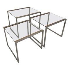 Retro Belgo Chrom Nesting Tables - Gold Plate Trim c1970s