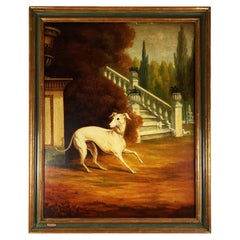 Vintage Dog Painting Oil On Canvas