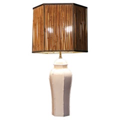 Vintage Rare big Table Lamp in ceramic  Bamboo and Brass, Italy, 1970s