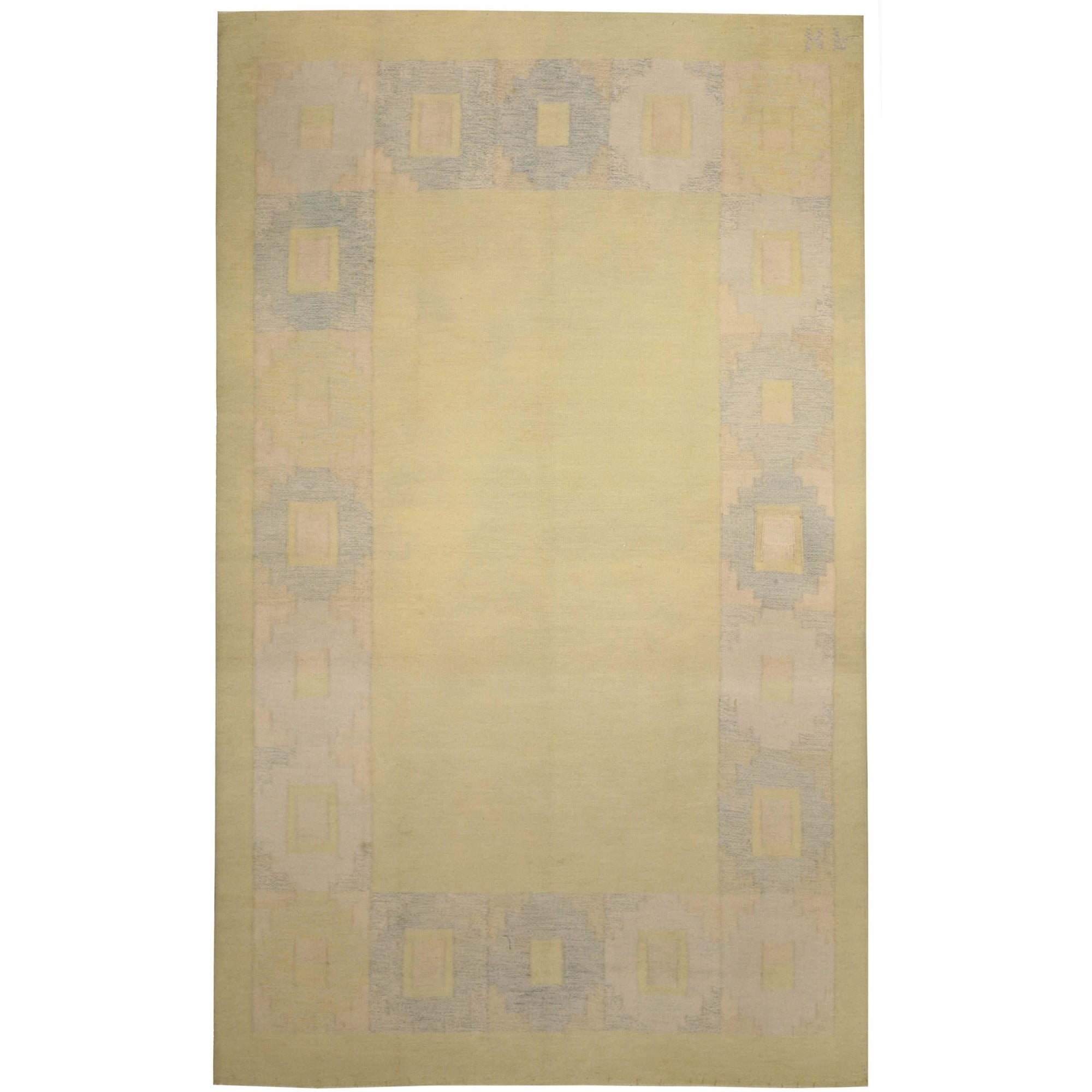 Midcentury Swedish Yellow Wool Rug, Signed KP For Sale