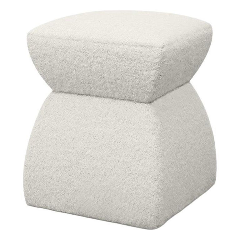 ‘Cusi’ Pouf in White Mohair