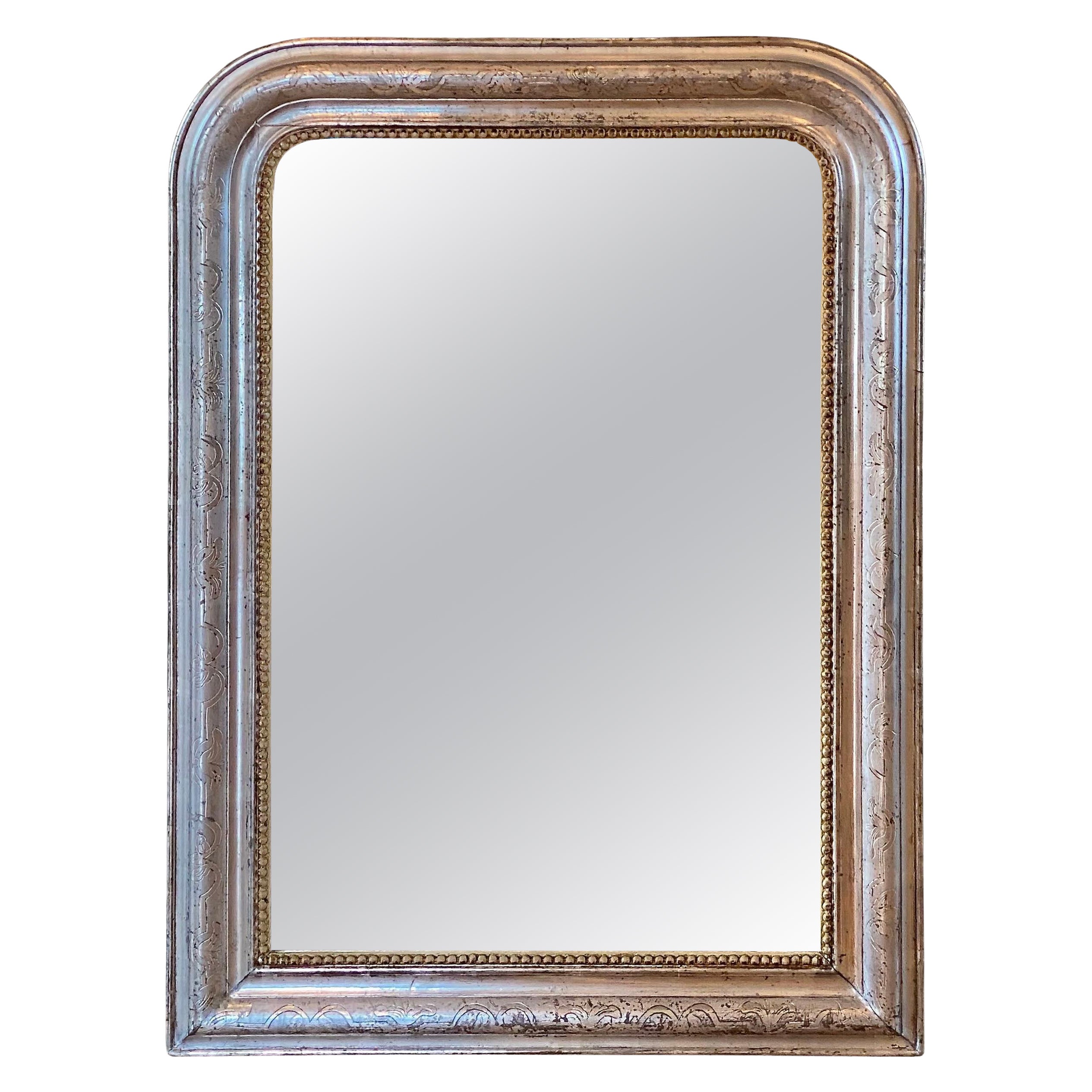 19th century French silver leaf gilt mirror Louis Philippe For Sale