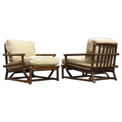 Paire de chaises longues en cuir surdimensionné en rotin The Modernity Midcentury Organic Modern