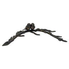 2 Vögel auf einem Branch sitzend Bronzeskulptur / Figur wohl Deutschland