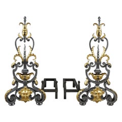 Pair of wrought iron landiers (andirons), late 19th century