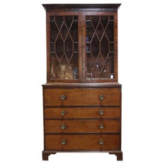 Antique  Late 1700's English George III Mahogany Secretary / Bookcase w/ Pull Out Desk