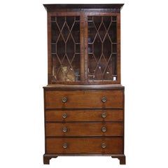 Late 1700's English George III Mahogany Secretary / Bookcase w/ Pull Out Desk