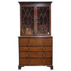  Late 1700's English George III Mahogany Secretary / Bookcase w/ Pull Out Desk