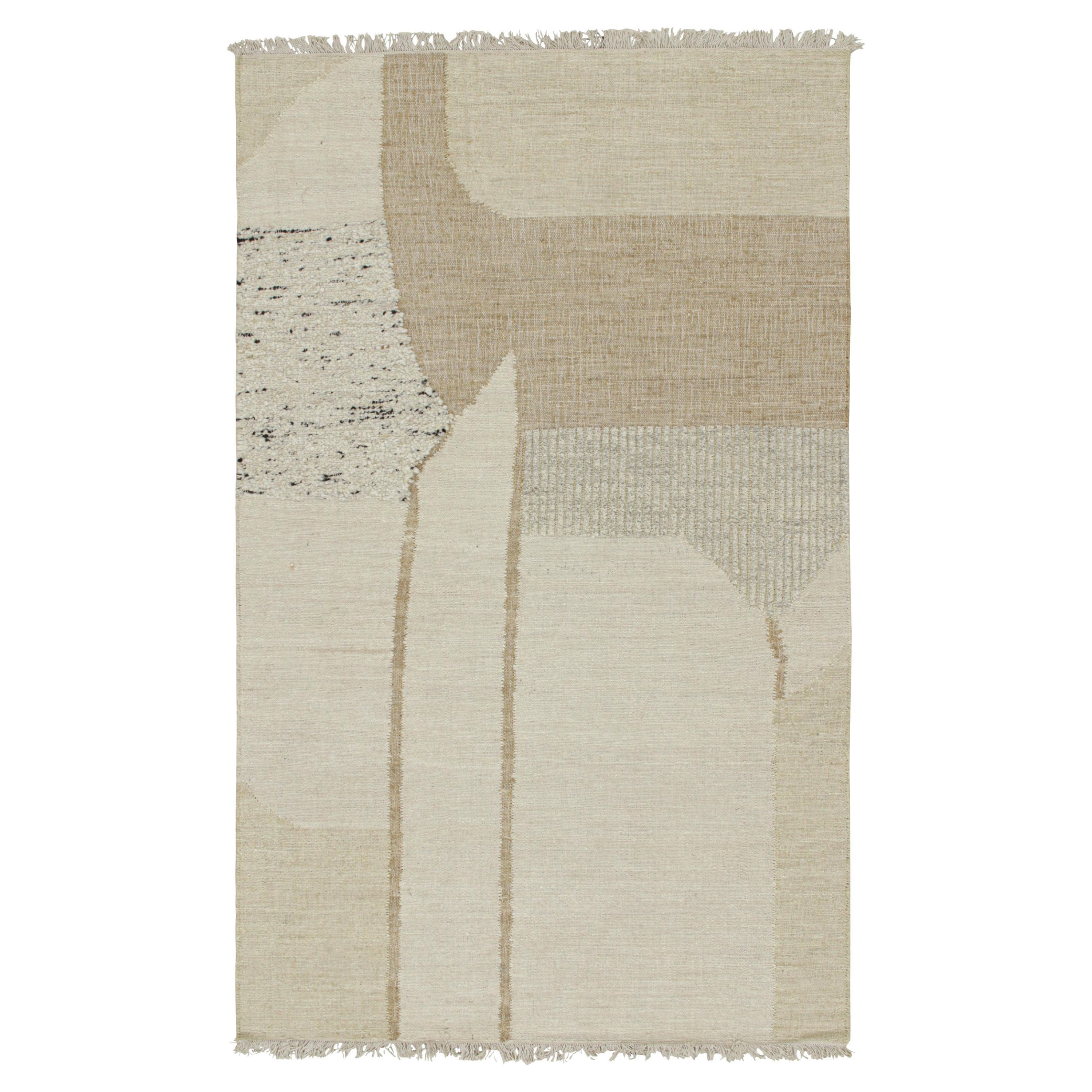 Reug & Kilims Contemporary Kelim-Teppich in Brown, White & Black Abstract Pattern