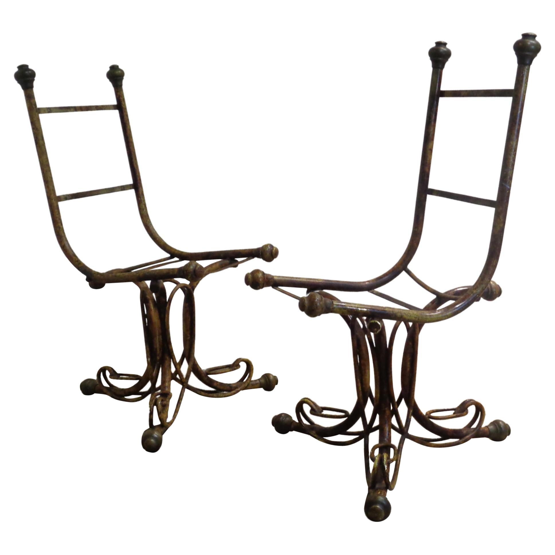  Tortoise Painted Faux Bamboo Iron and Bronze Chairs, Circa 1960 For Sale