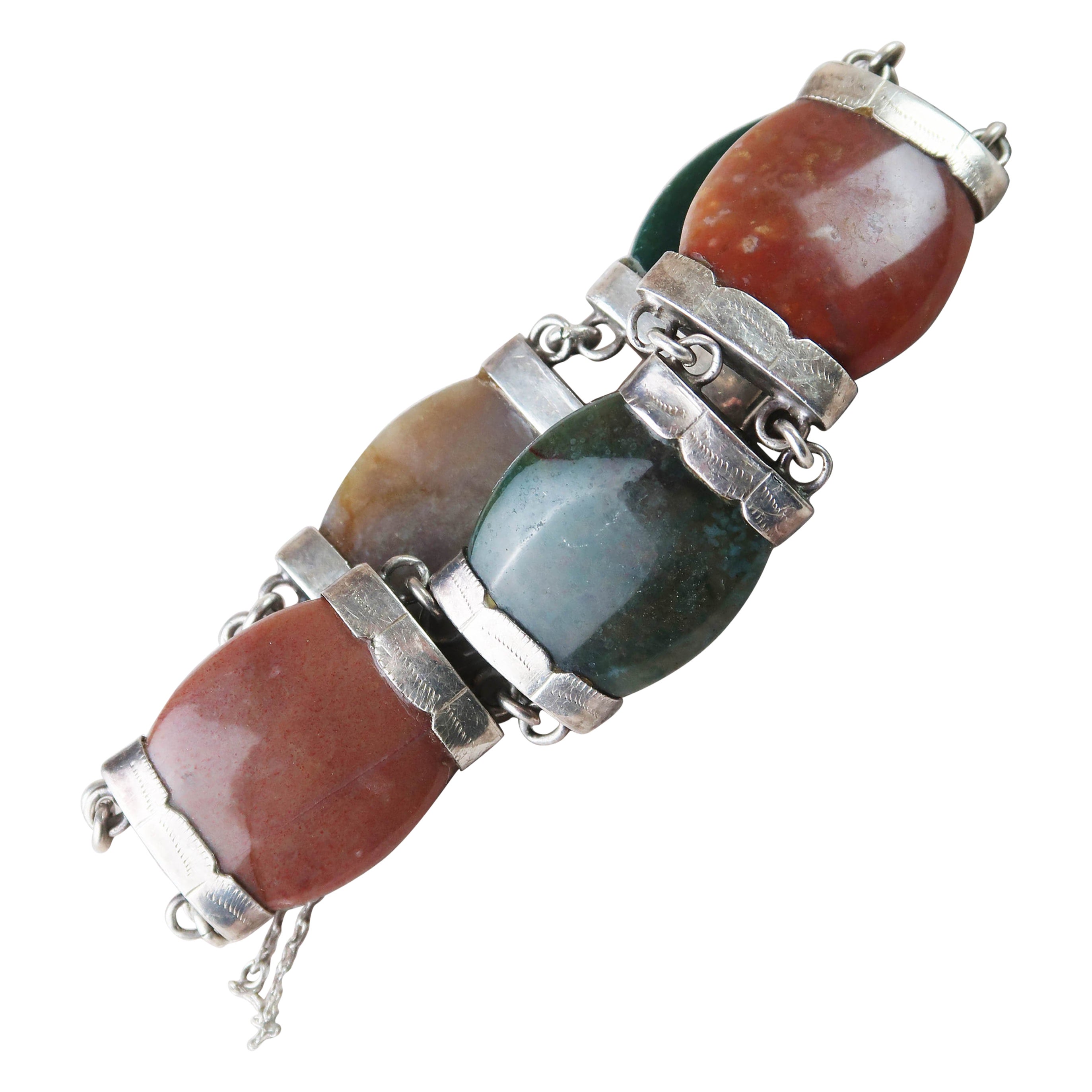 Antique Scottish Silver And Agate Bracelet. Late 19th Century For Sale