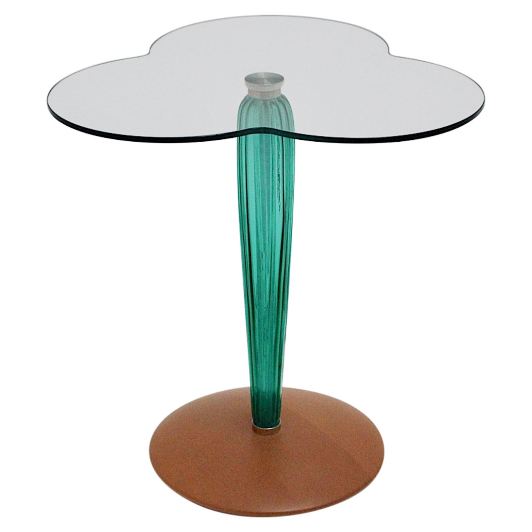 Glass Green Beech Cloverleaf Vintage Side Table circa 1980 Italy For Sale