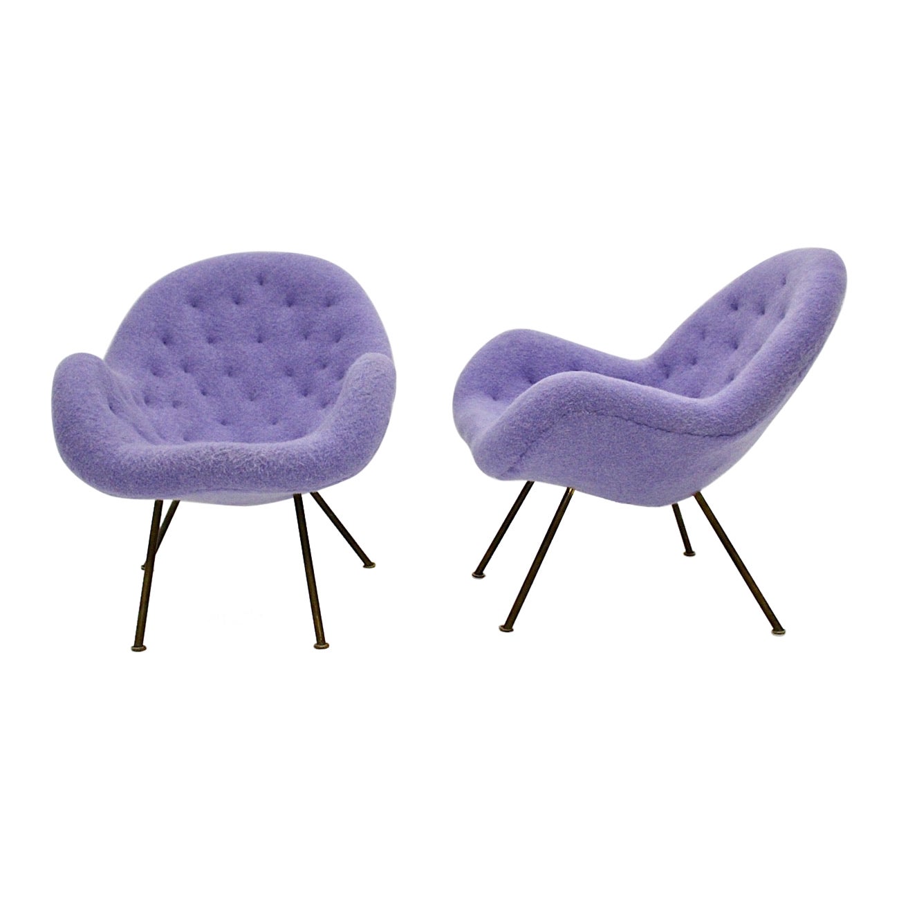 Mid-Century Modern Vintage Soft Pastel Lila Messing Loungesessel, Paar Duo 1950er Jahre  im Angebot