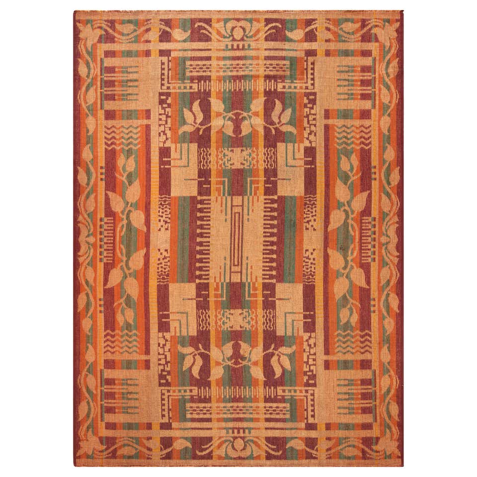 Rug and Kilim’s European Style Rug in Gold and Green Arabesque Pattern ...