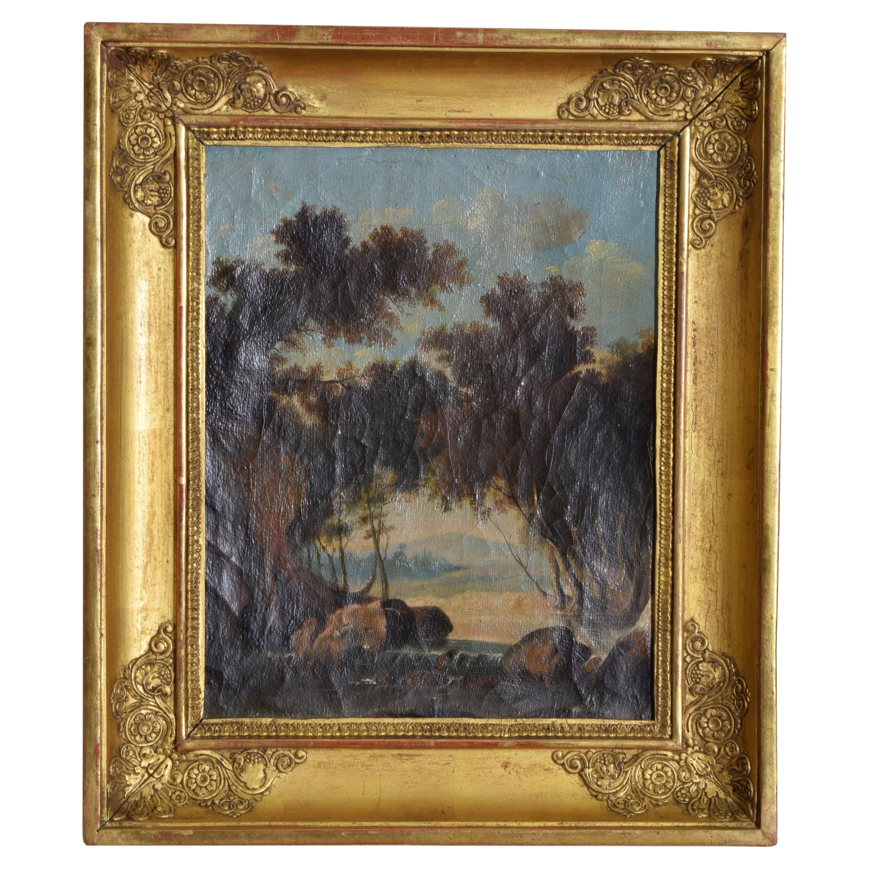 French Late Neoclassic Oil on Canvas, “Cascade on a Woodland River”, ca. 1835 For Sale